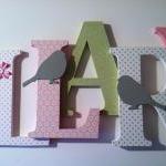 Bird Themed Letters In Pink, Green And Gray